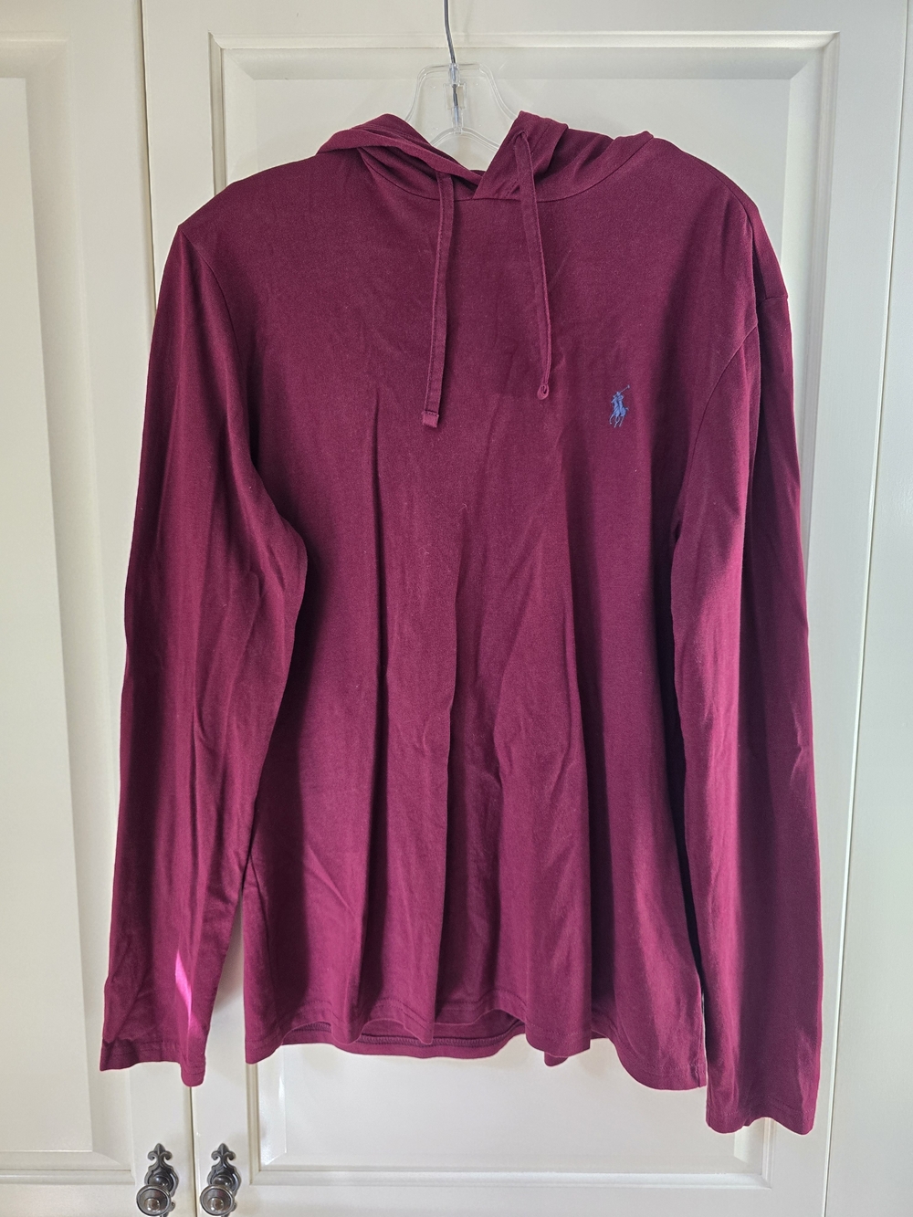 Ralph Lauren Burgundy Long-Sleeve Hooded Tee with Blue Polo Logo